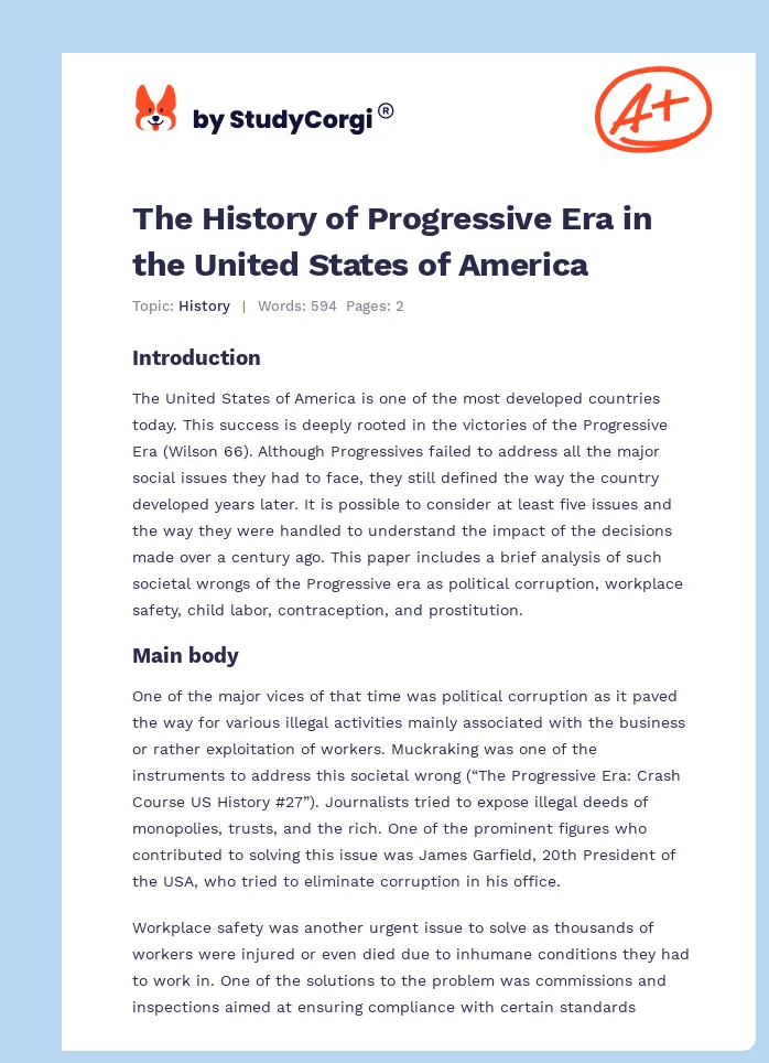 The History of Progressive Era in the United States of America. Page 1