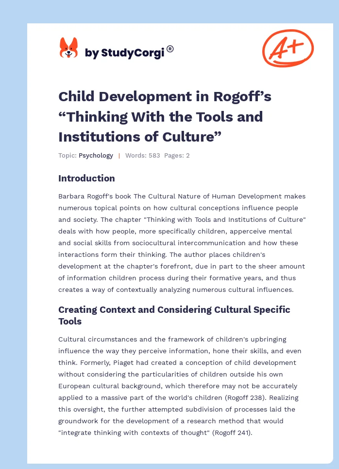 Child Development in Rogoff’s “Thinking With the Tools and Institutions of Culture”. Page 1