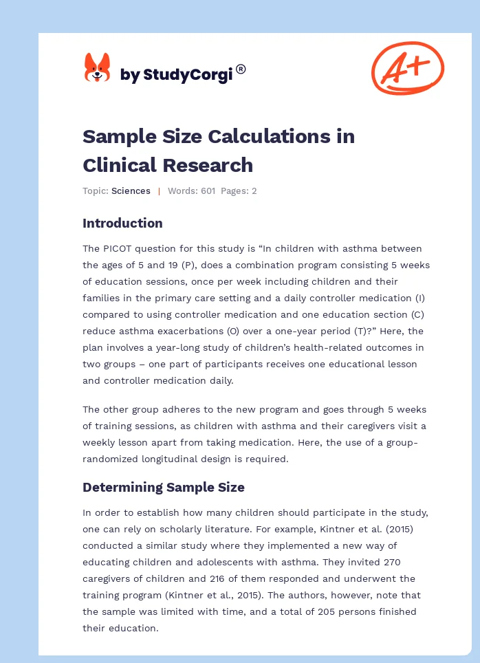 Sample Size Calculations in Clinical Research. Page 1