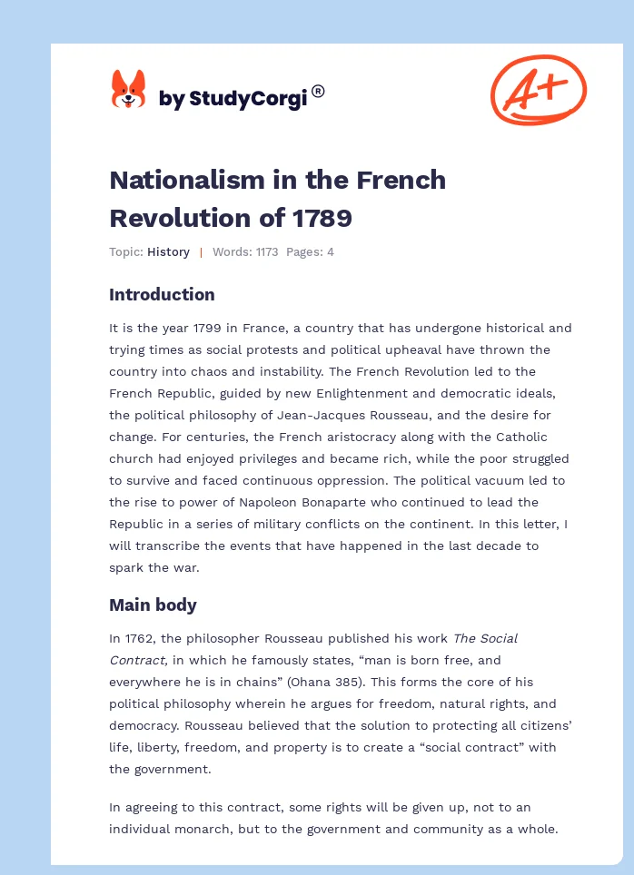 Nationalism in the French Revolution of 1789. Page 1