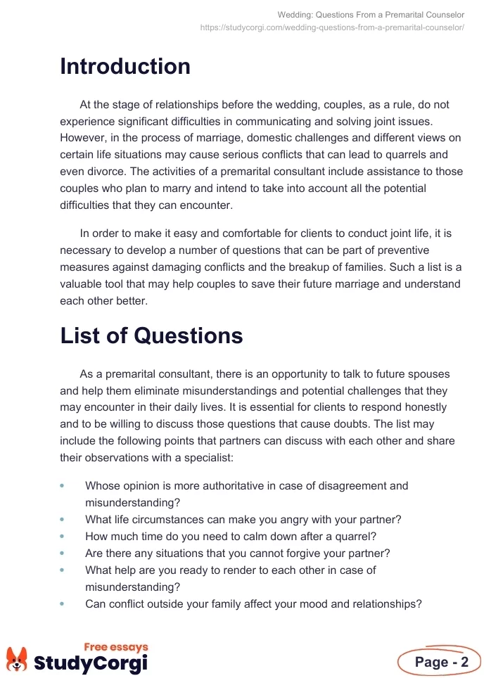 Wedding: Questions From a Premarital Counselor. Page 2