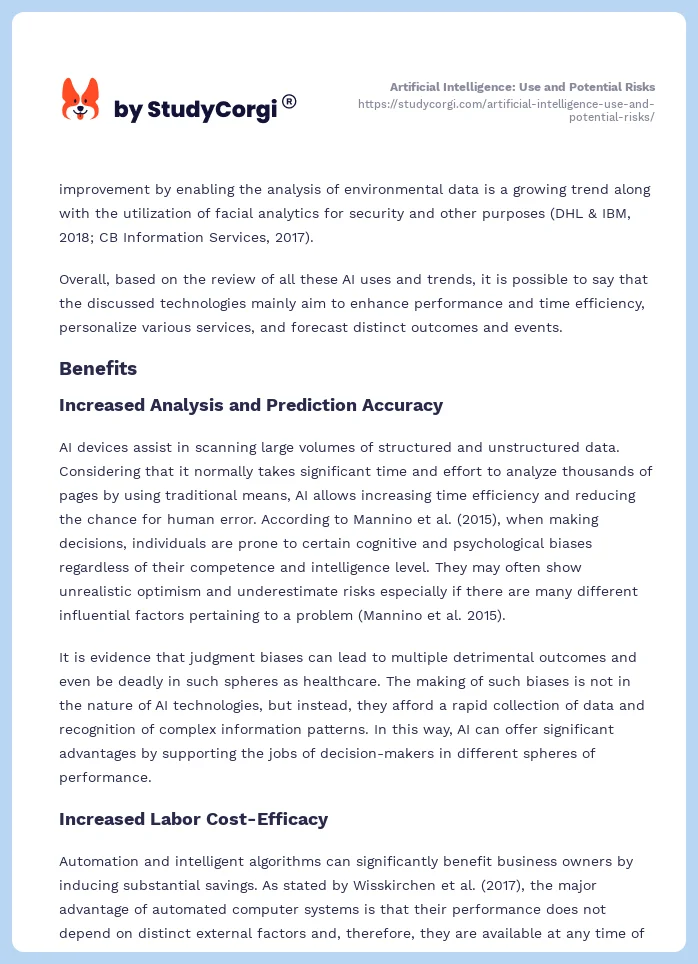 Artificial Intelligence: Use and Potential Risks. Page 2