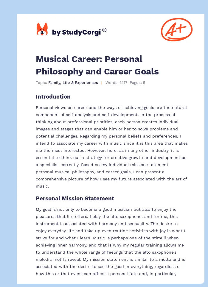 Musical Career: Personal Philosophy and Career Goals. Page 1