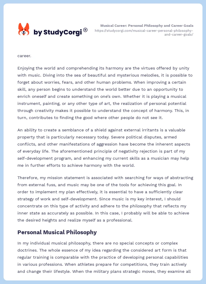Musical Career: Personal Philosophy and Career Goals. Page 2