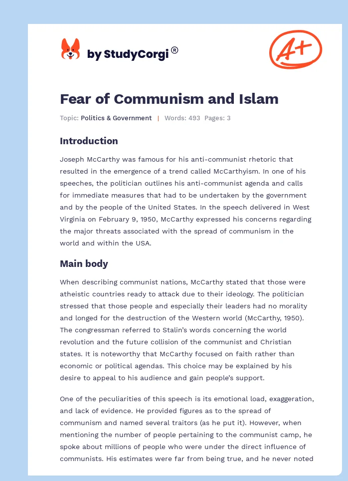 Fear of Communism and Islam. Page 1