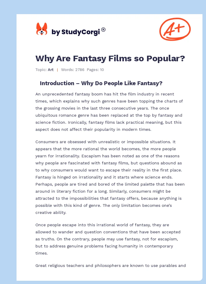 Why Are Fantasy Films so Popular?. Page 1