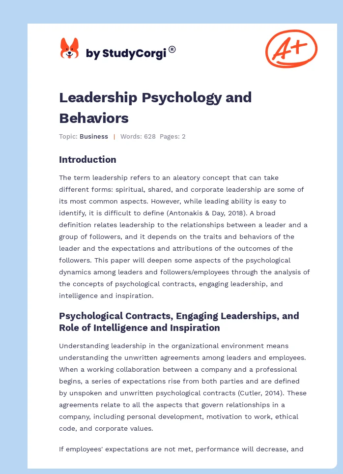 Leadership Psychology and Behaviors. Page 1