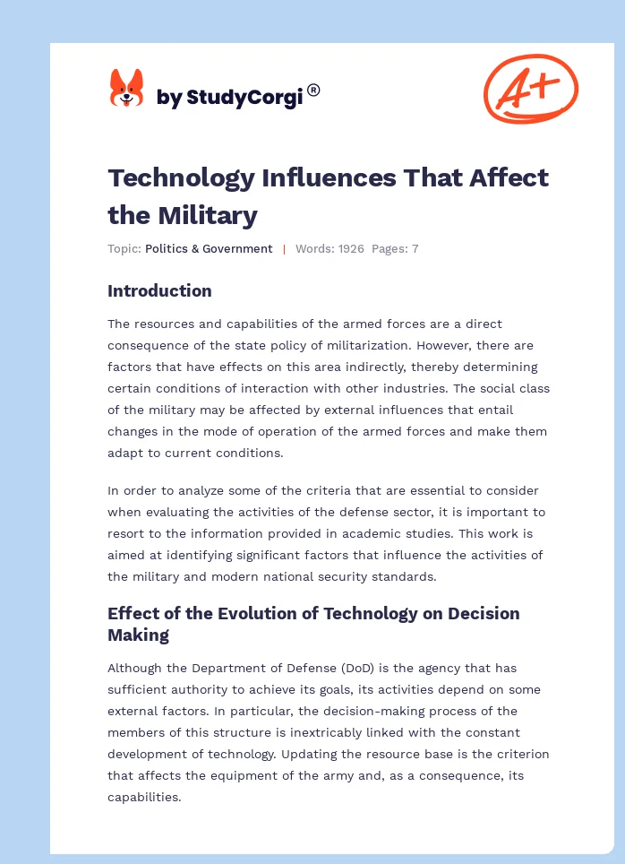 Technology Influences That Affect the Military. Page 1