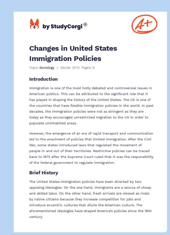 Changes in United States Immigration Policies. Page 1