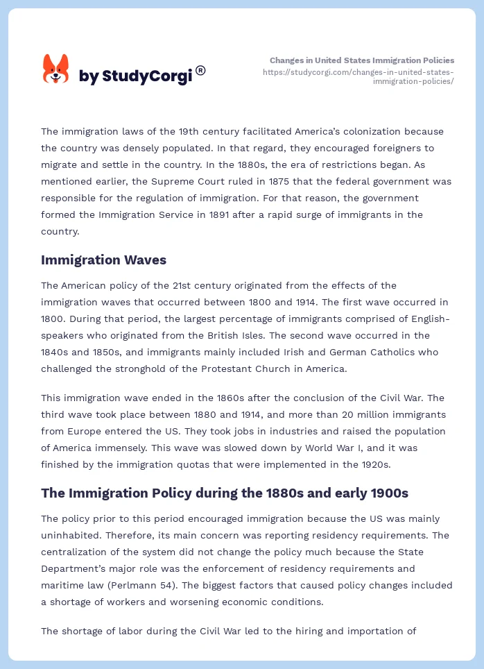 Changes in United States Immigration Policies. Page 2