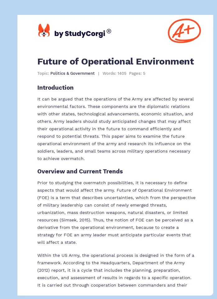 Future of Operational Environment. Page 1