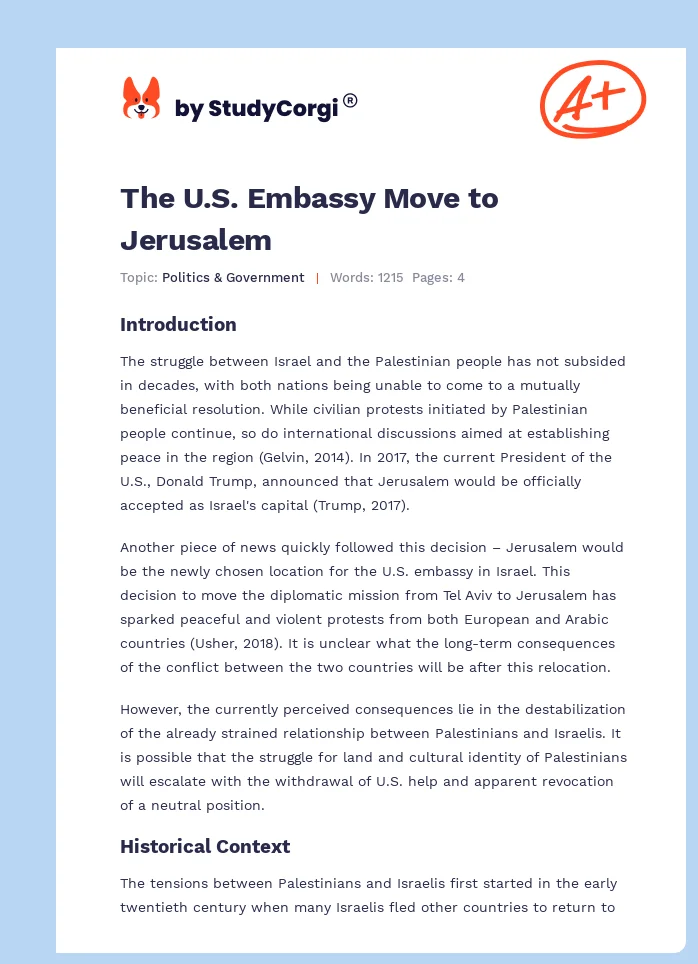 The U.S. Embassy Move to Jerusalem. Page 1