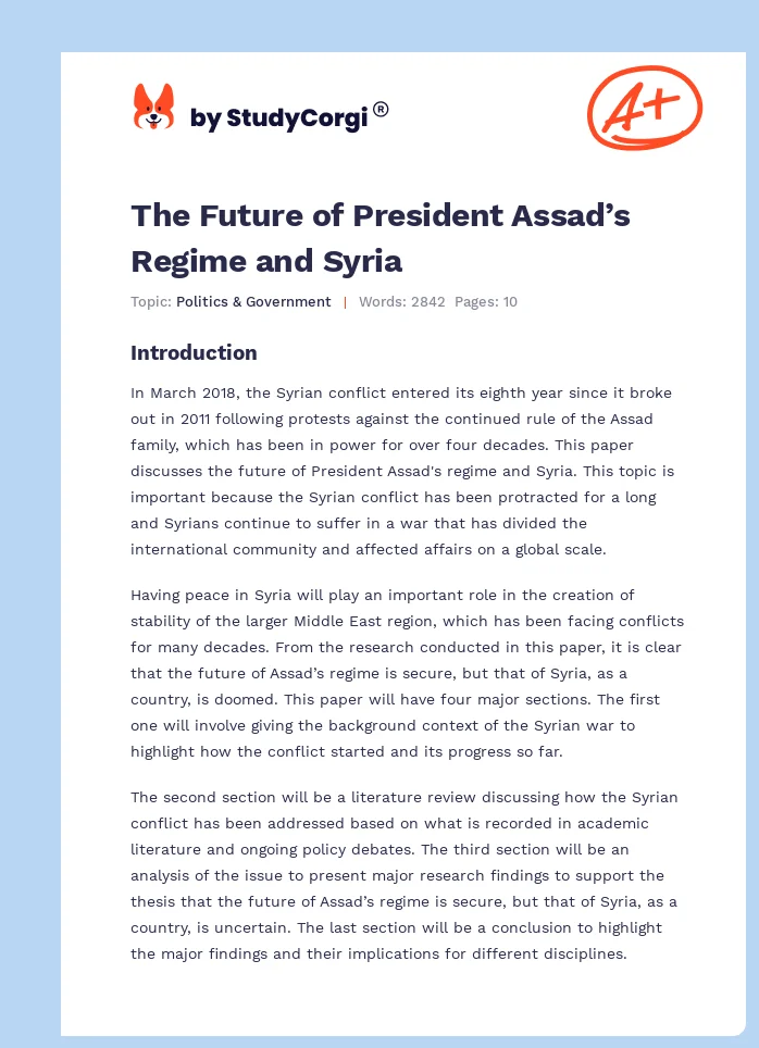 The Future of President Assad’s Regime and Syria. Page 1