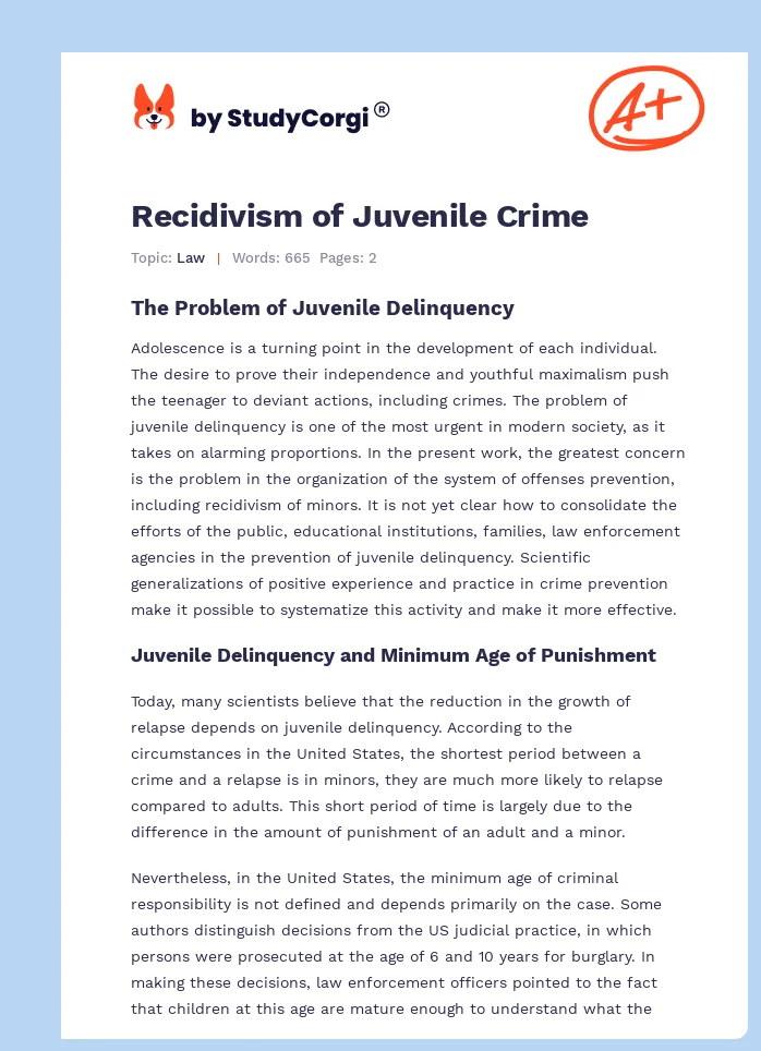 Recidivism of Juvenile Crime. Page 1