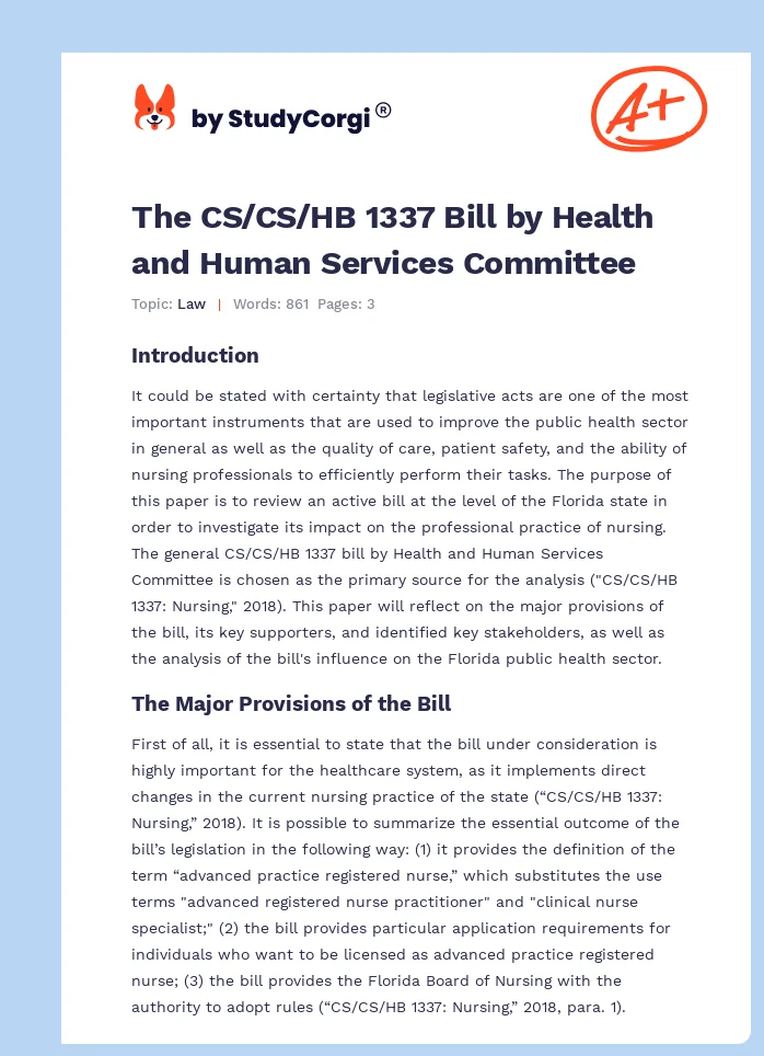 The CS/CS/HB 1337 Bill by Health and Human Services Committee. Page 1