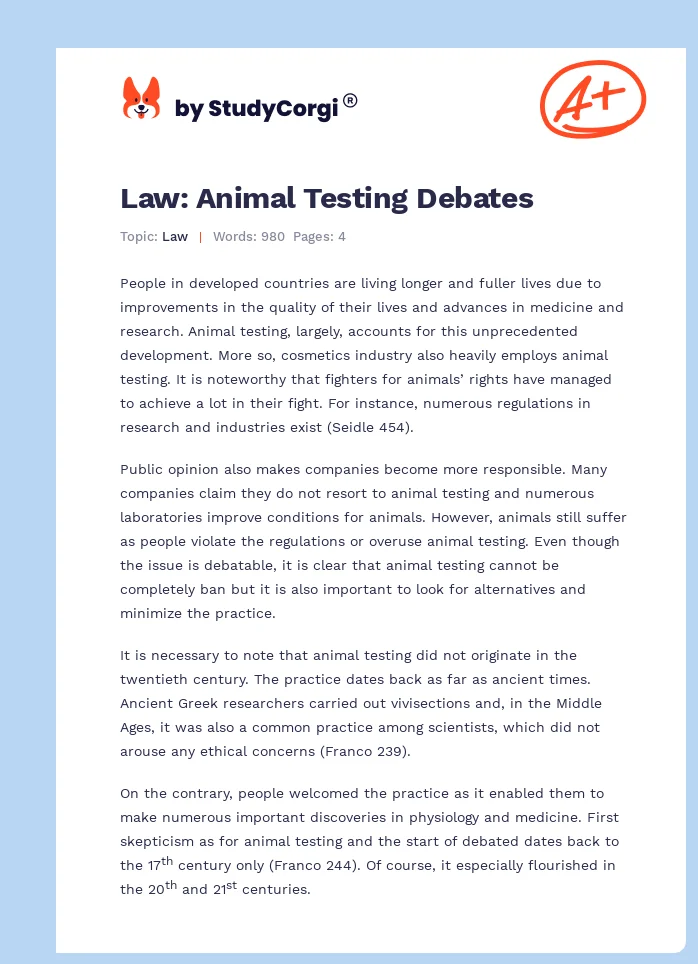 Law: Animal Testing Debates. Page 1