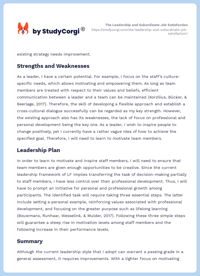 The Leadership and Subordinate Job Satisfaction. Page 2