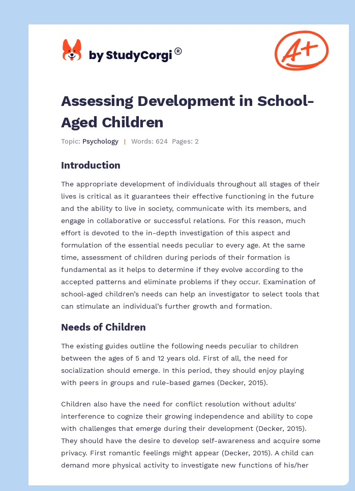 Assessing Development in School-Aged Children. Page 1