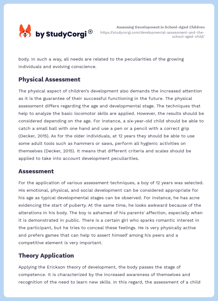 Assessing Development in School-Aged Children. Page 2