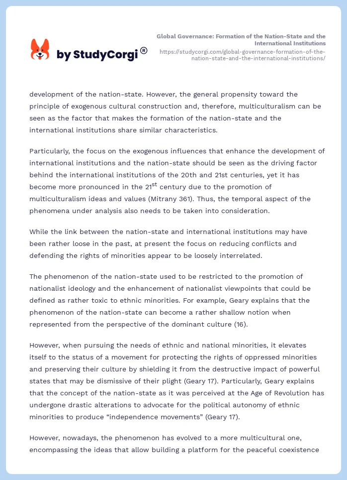 Global Governance: Formation of the Nation-State and the International Institutions. Page 2