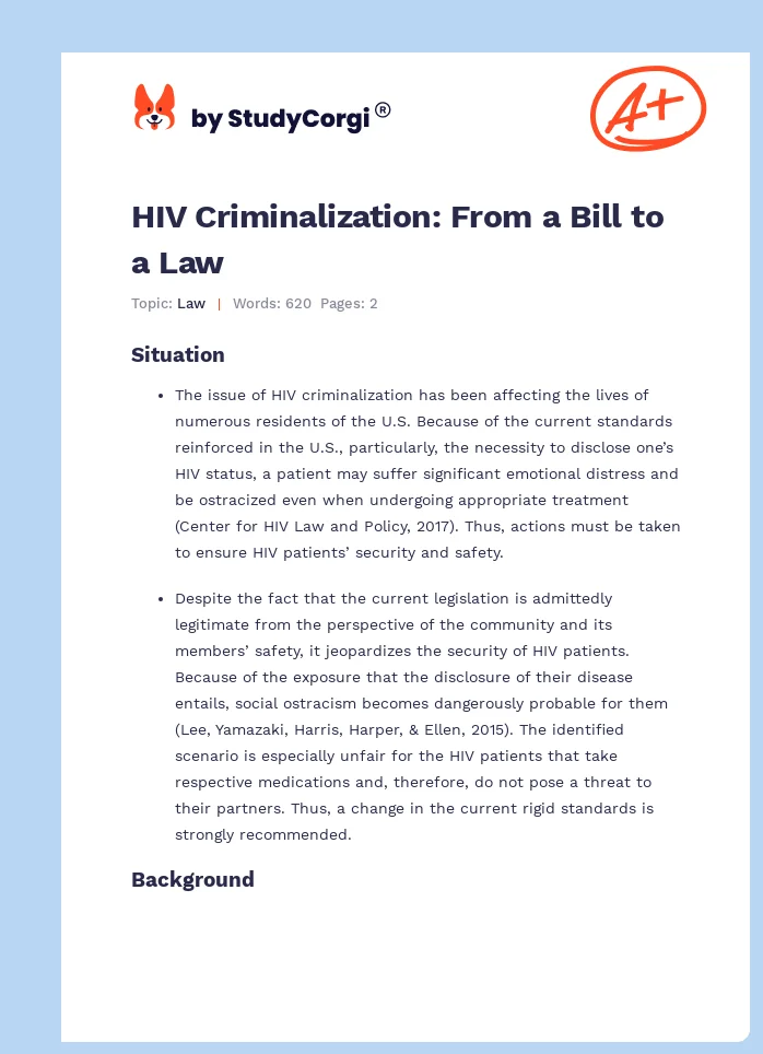 HIV Criminalization: From a Bill to a Law. Page 1