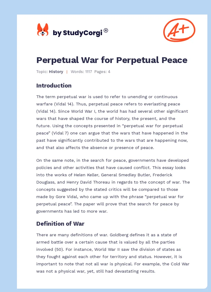 Perpetual War for Perpetual Peace. Page 1