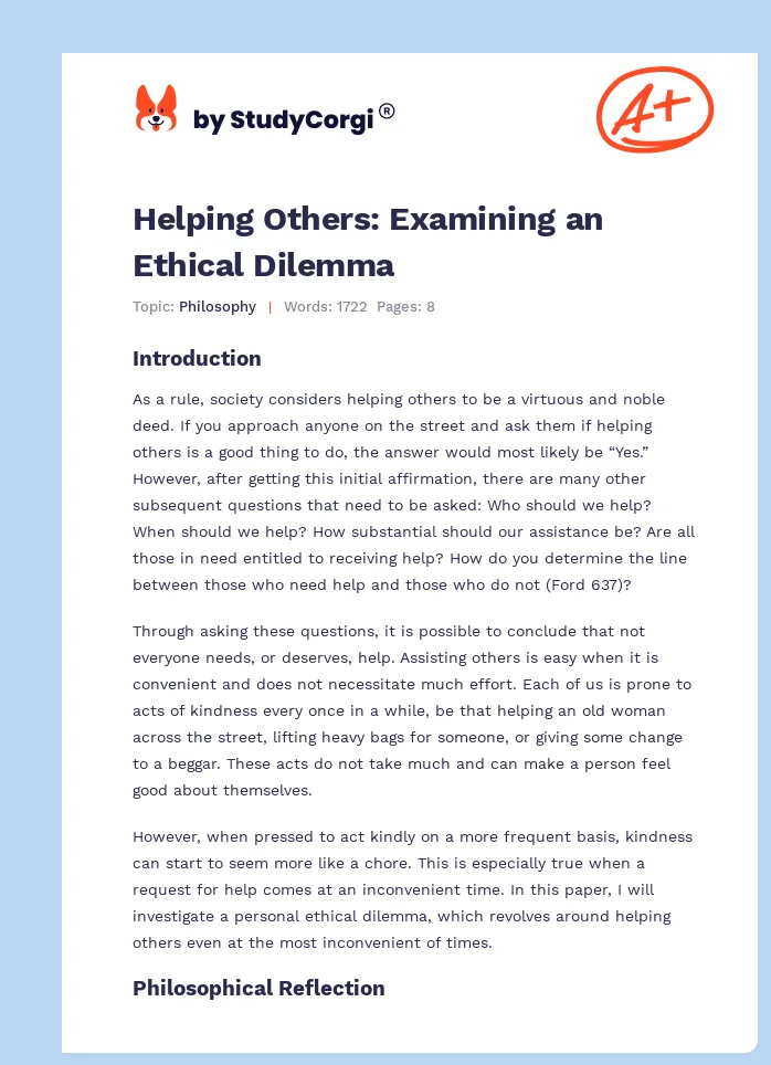 Helping Others: Examining an Ethical Dilemma. Page 1