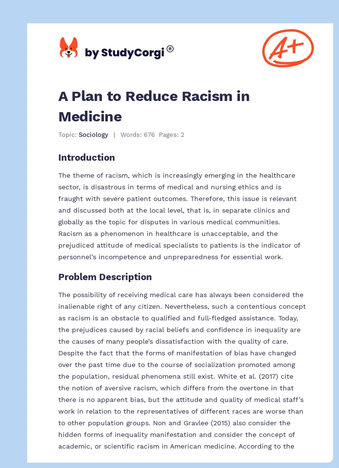A Plan to Reduce Racism in Medicine. Page 1