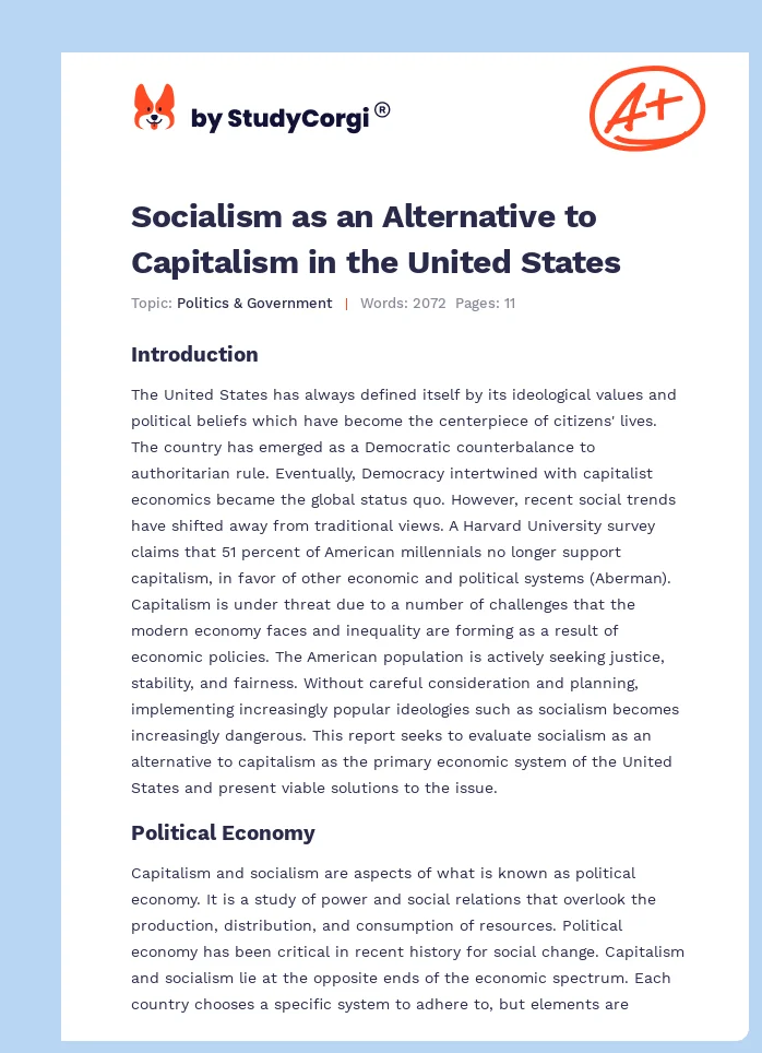 Socialism as an Alternative to Capitalism in the United States. Page 1