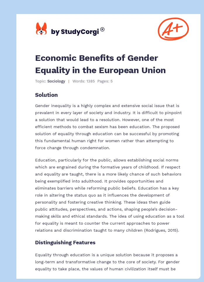 Economic Benefits of Gender Equality in the European Union. Page 1
