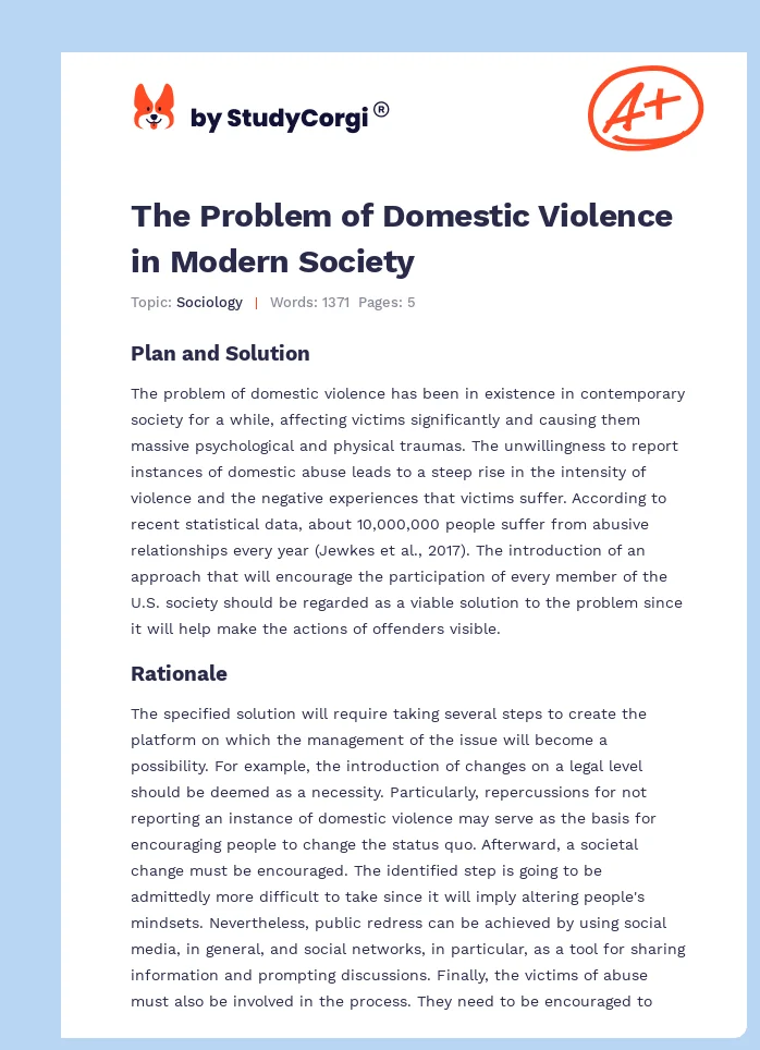 The Problem of Domestic Violence in Modern Society. Page 1