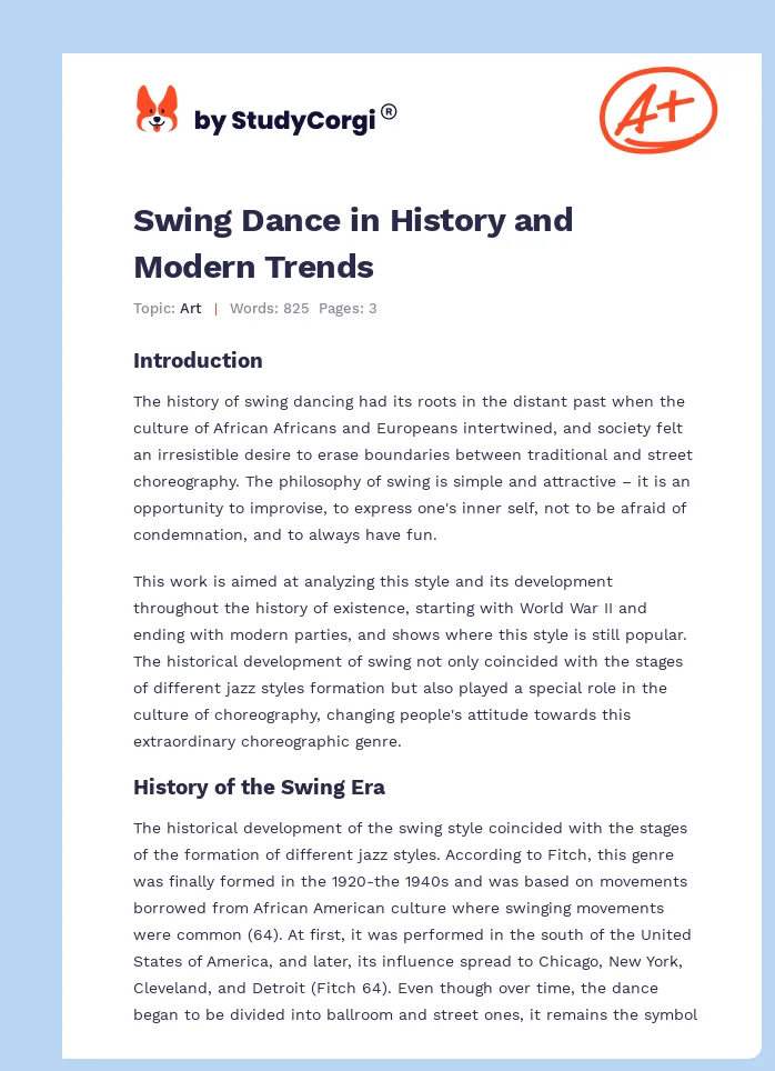 Swing Dance in History and Modern Trends. Page 1