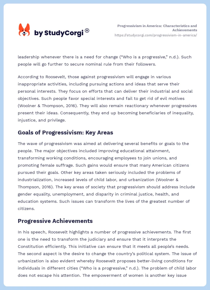 Progressivism in America: Characteristics and Achievements. Page 2
