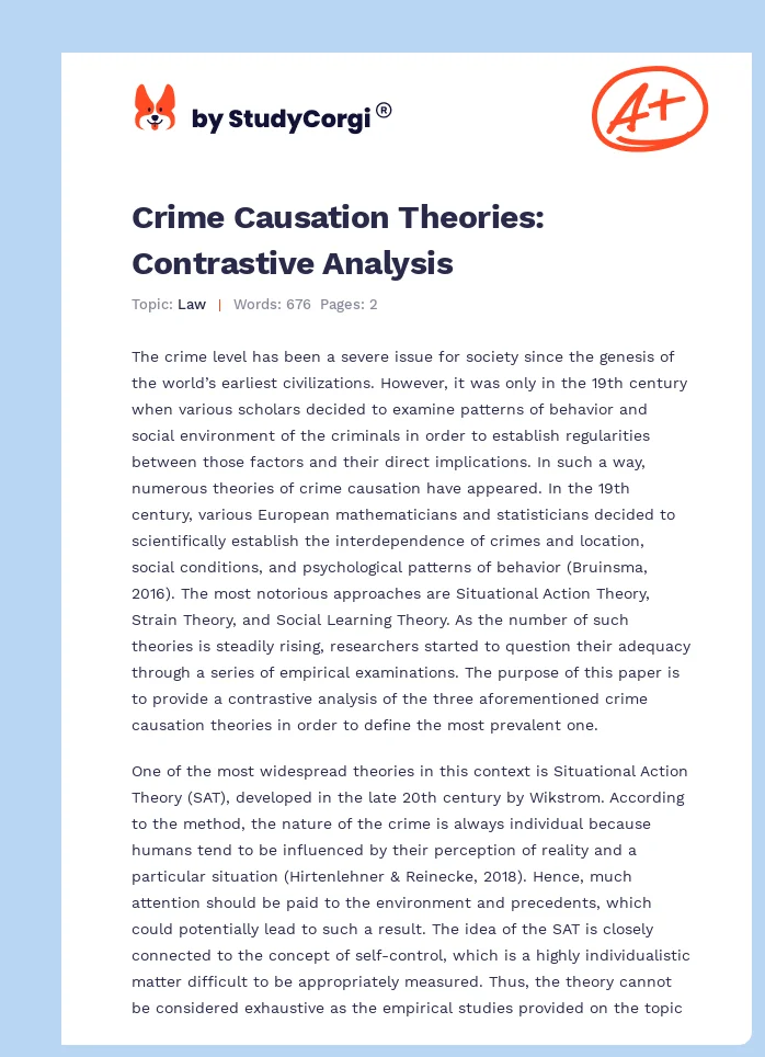 Crime Causation Theories: Contrastive Analysis. Page 1