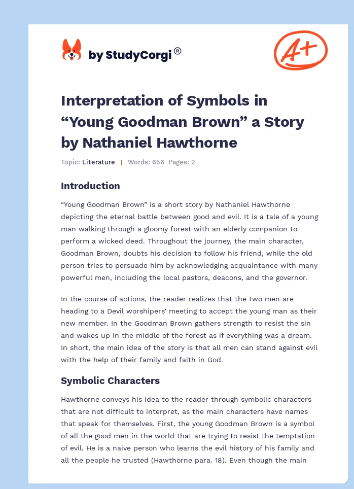 Interpretation of Symbols in “Young Goodman Brown” a Story by Nathaniel Hawthorne. Page 1