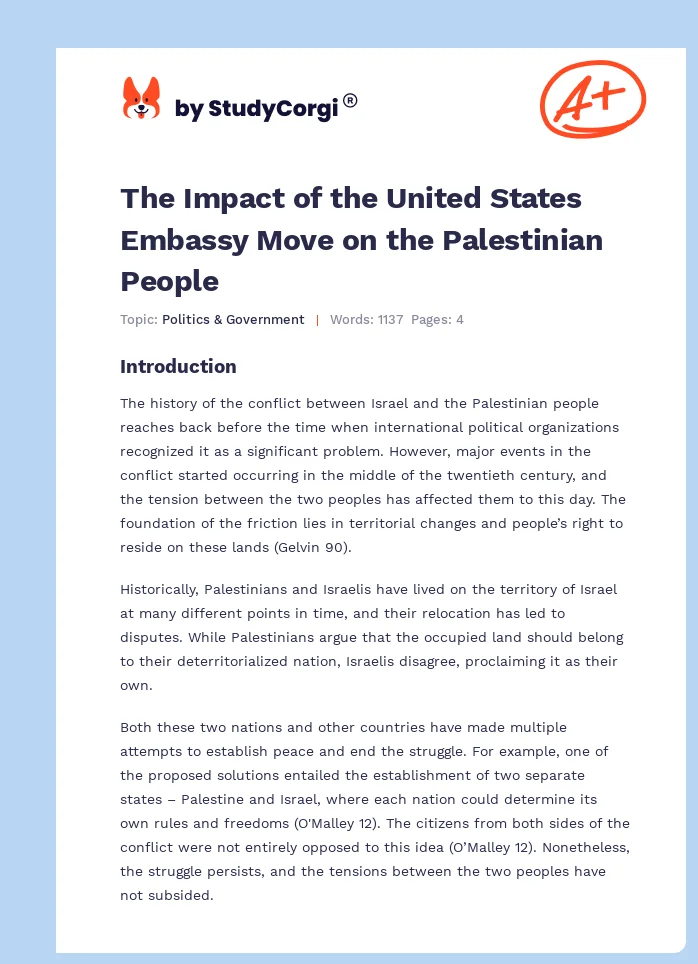 The Impact of the United States Embassy Move on the Palestinian People. Page 1