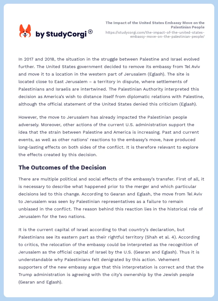The Impact of the United States Embassy Move on the Palestinian People. Page 2