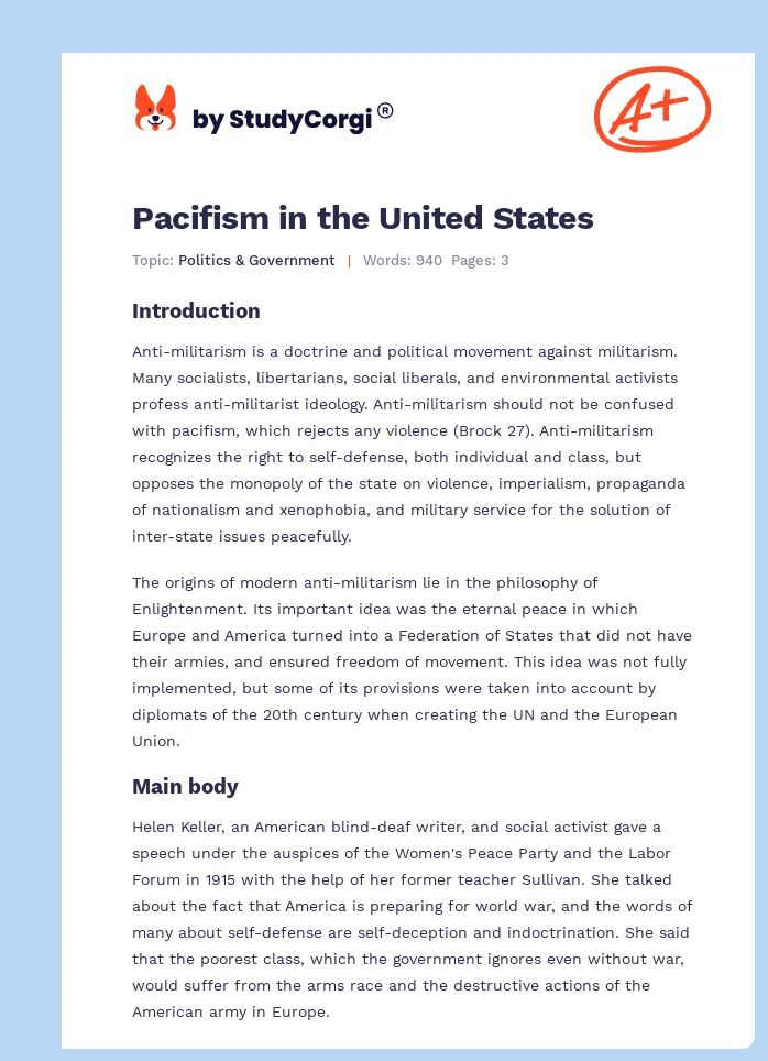 Pacifism in the United States. Page 1