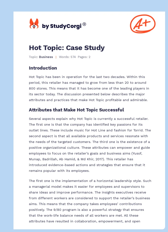 Hot Topic: Case Study. Page 1