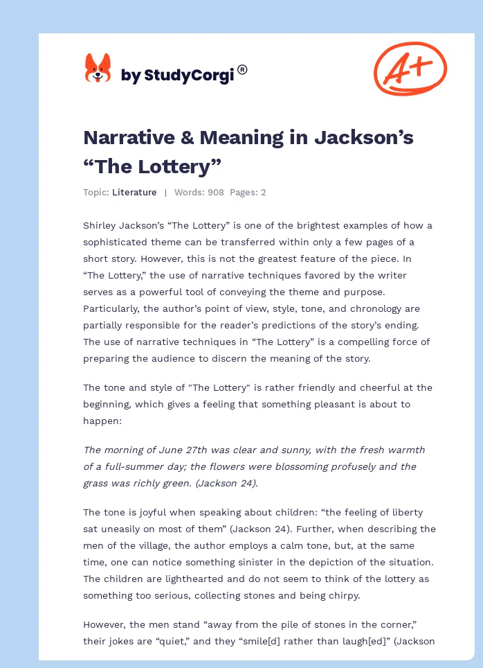 Narrative & Meaning in Jackson’s “The Lottery”. Page 1