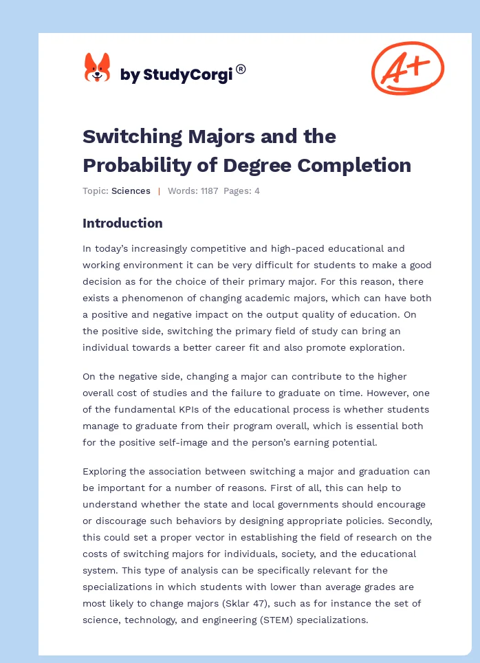 Switching Majors and the Probability of Degree Completion. Page 1