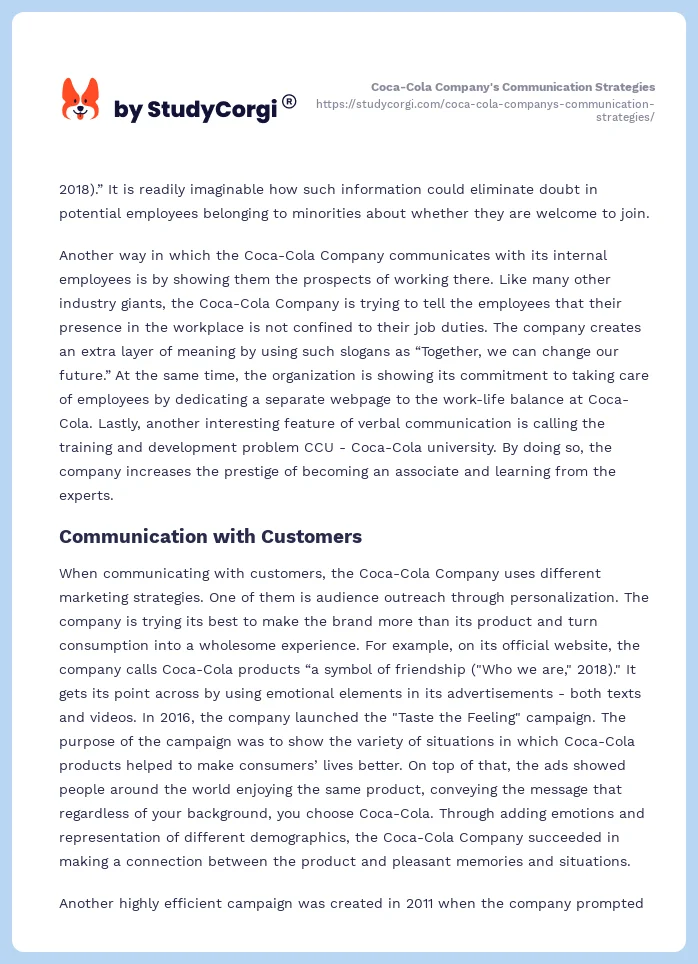 Coca-Cola Company's Communication Strategies. Page 2