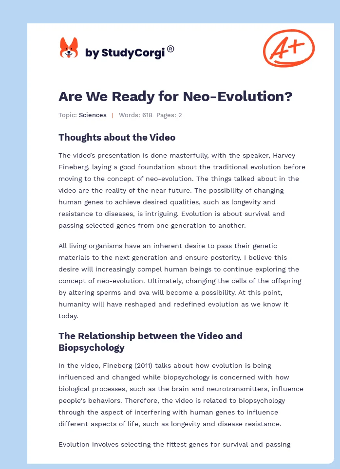 Are We Ready for Neo-Evolution?. Page 1