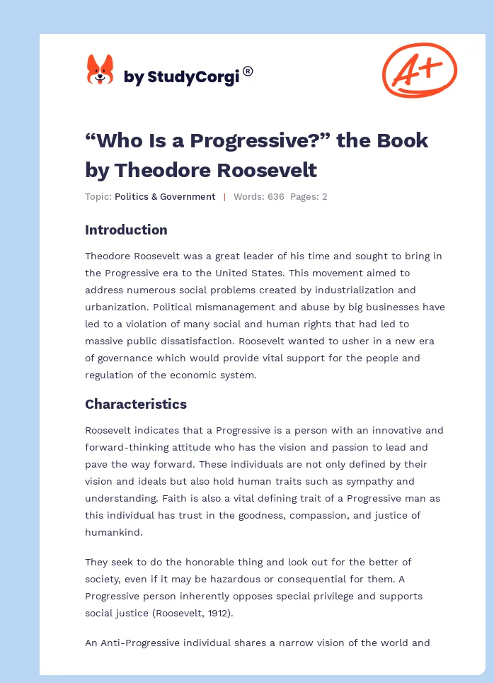 “Who Is a Progressive?” the Book by Theodore Roosevelt. Page 1