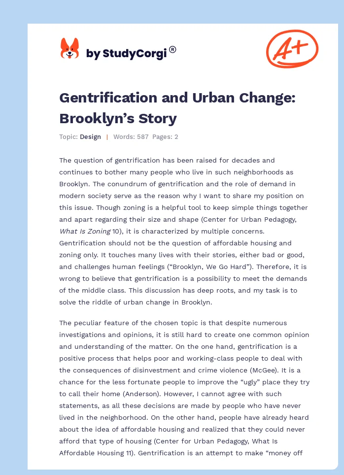 Gentrification and Urban Change: Brooklyn’s Story. Page 1