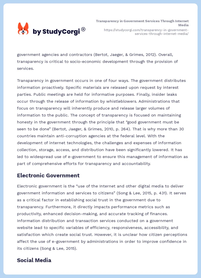 Transparency in Government Services Through Internet Media. Page 2