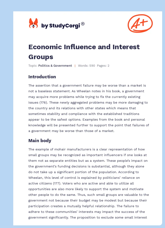 Economic Influence and Interest Groups. Page 1
