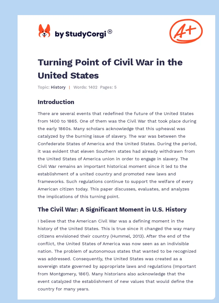Turning Point of Civil War in the United States. Page 1