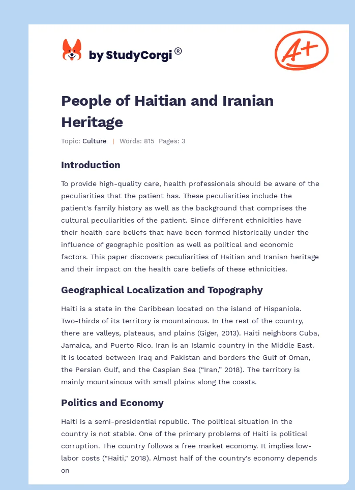 People of Haitian and Iranian Heritage. Page 1