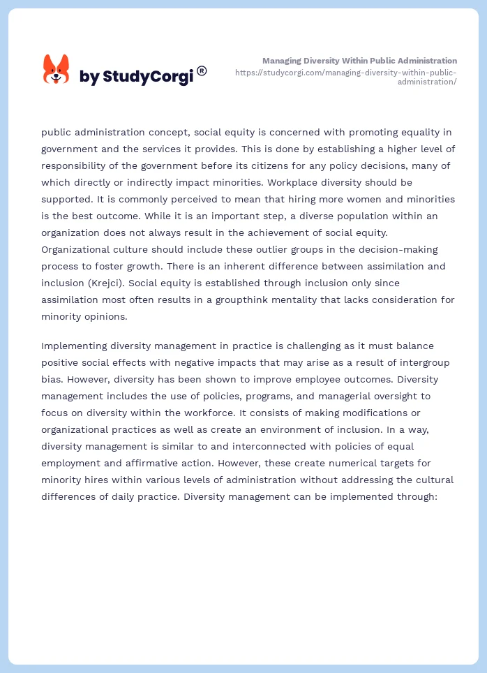 Managing Diversity Within Public Administration. Page 2